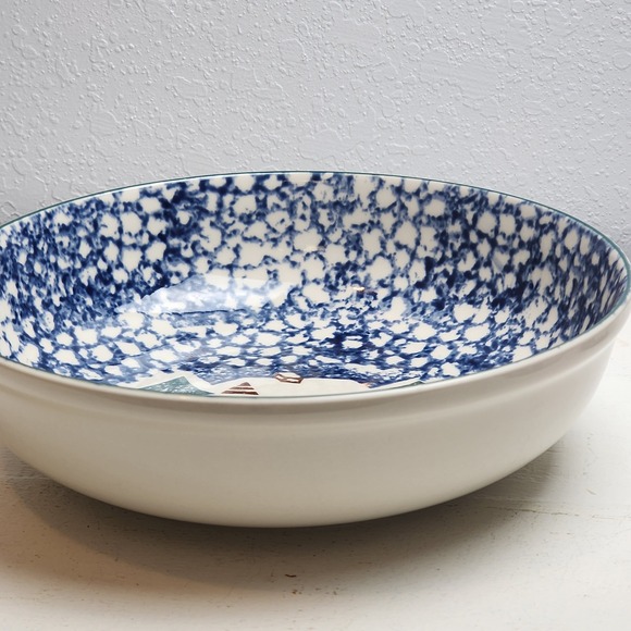 Vintage Tienshan Folk Craft "Cabin in the Snow" Bowl & Mug Blue White Winter - Picture 4 of 8